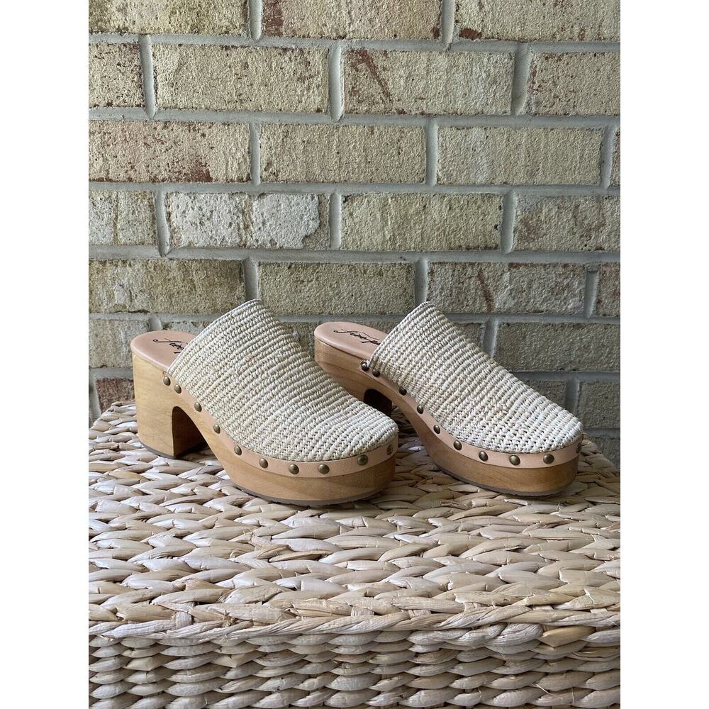 Free People Woven Cream and Tan Clogs